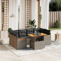 7 Piece Garden Sofa Set with Cushions Grey Poly Rattan