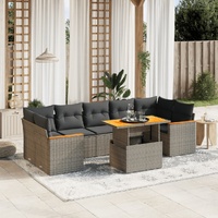 8 Piece Garden Sofa Set with Cushions Grey Poly Rattan
