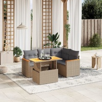 5 Piece Garden Sofa Set with Cushions Beige Poly Rattan
