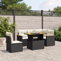 6 Piece Garden Sofa Set with Cushions Black Poly Rattan