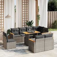 9 Piece Garden Sofa Set with Cushions Grey Poly Rattan