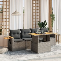 5 Piece Garden Sofa Set with Cushions Grey Poly Rattan