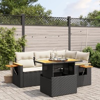 5 Piece Garden Sofa Set with Cushions Black Poly Rattan