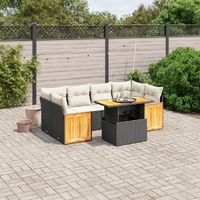 7 Piece Garden Sofa Set with Cushions Black Poly Rattan