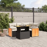 5 Piece Garden Sofa Set with Cushions Black Poly Rattan
