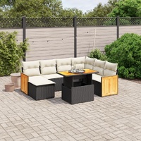 8 Piece Garden Sofa Set with Cushions Black Poly Rattan