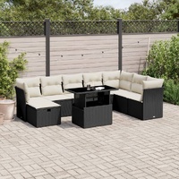 9 Piece Garden Sofa Set with Cushions Black Poly Rattan