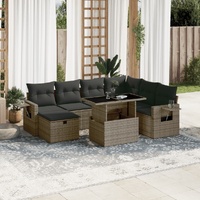8 Piece Garden Sofa Set with Cushions Grey Poly Rattan