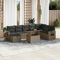9 Piece Garden Sofa Set with Cushions Grey Poly Rattan