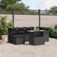 7 Piece Garden Sofa Set with Cushions Black Poly Rattan