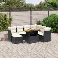 8 Piece Garden Sofa Set with Cushions Black Poly Rattan