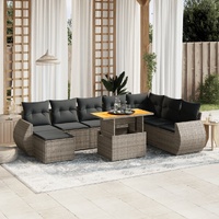 9 Piece Garden Sofa Set with Cushions Grey Poly Rattan