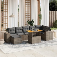 8 Piece Garden Sofa Set with Cushions Grey Poly Rattan