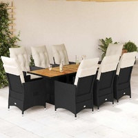 9 Piece Garden Dining Set with Cushions Black Poly Rattan