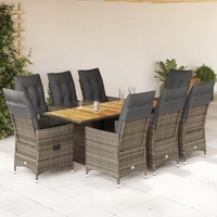 9 Piece Garden Dining Set with Cushions Grey Poly Rattan