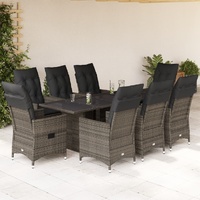 9 Piece Garden Dining Set with Cushions Grey Poly Rattan