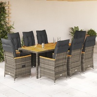 9 Piece Garden Dining Set with Cushions Grey Poly Rattan