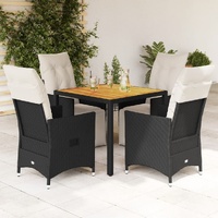 5 Piece Garden Dining Set with Cushions Black Poly Rattan