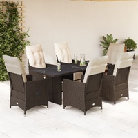 7 Piece Garden Bistro Set with Cushions Brown Poly Rattan