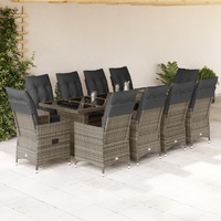 11 Piece Garden Bistro Set with Cushions Grey Poly Rattan