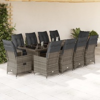 11 Piece Garden Bistro Set with Cushions Grey Poly Rattan