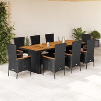 9 Piece Garden Dining Set with Cushions Black Poly Rattan