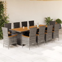 11 Piece Garden Dining Set with Cushions Grey Poly Rattan