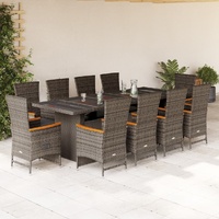 11 Piece Garden Dining Set with Cushions Grey Poly Rattan