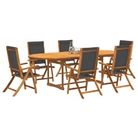 7 Piece Garden Dining Set Solid Wood Acacia and Textilene
