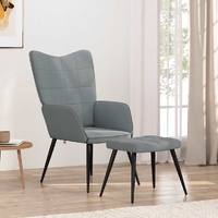 Relaxing Chair with a Stool Light Grey Fabric