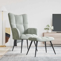 Relaxing Chair with a Stool Light Grey Velvet