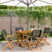 5 Piece Garden Dining Set Black Poly Rattan and Solid Wood