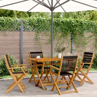 5 Piece Garden Dining Set Black Polypropylene and Solid Wood
