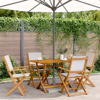 5 Piece Garden Dining Set Cream White Fabric and Solid Wood