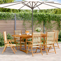 7 Piece Garden Dining Set Beige Polypropylene and Solid Wood