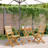 3 Piece Bistro Set Beige Polypropylene and Solid Wood