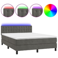 Box Spring Bed with Mattress&LED Dark Grey 137x187 cm Double Size Velvet
