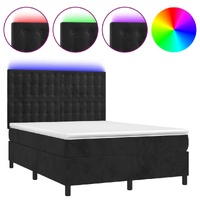 Box Spring Bed with Mattress&LED Black 153x203 cm Queen Size Velvet
