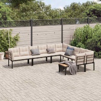 6 Piece Garden Sofa Set with Cushions Black Powder-coated Steel