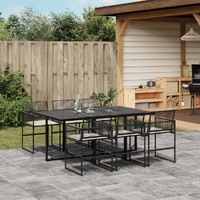 7 Piece Garden Dining Set with Cushions Black Poly Rattan