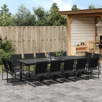 15 Piece Garden Dining Set Black Textilene