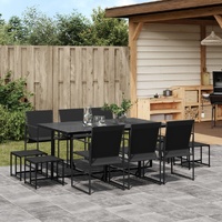 11 Piece Garden Dining Set Black Textilene