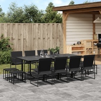 13 Piece Garden Dining Set Black Textilene