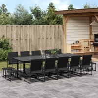 15 Piece Garden Dining Set Black Textilene