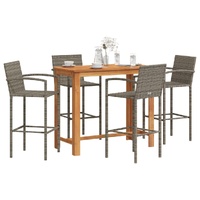5 Piece Garden Bar Set Grey Solid Wood Acacia and Poly Rattan