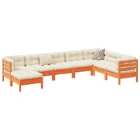 8 Piece Garden Sofa Set with Cushions Wax Brown Solid Wood Pine