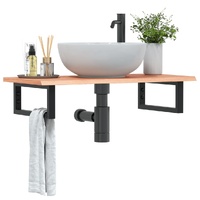 Basin Shelf Wall Mounted Steel and Solid Wood Oak