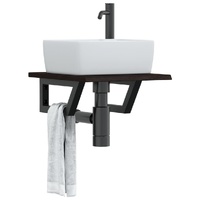 Basin Shelf Wall Mounted Steel and Solid Wood Oak