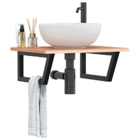 Basin Shelf Wall Mounted Steel and Solid Wood Oak
