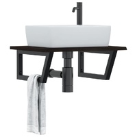 Basin Shelf Wall Mounted Steel and Solid Wood Oak